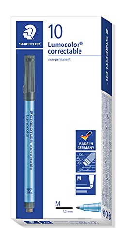 Staedtler Lumocolor, marqueur non-permanent, pour l'écriture et le marquage, effaçable à sec et résistant, Lot de 10 marqueurs, 305 M-3
