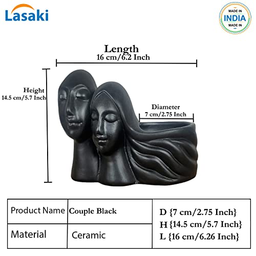 Image of Lasaki Couple Black Ceramic Pots for Indoor Plants, Planters, Flower, Pots, gamla, Outdoor, Balcony, Home, Garden, Office Decor, Succulent Pot(L - 16 X W - 10 X H - 14.5 cm)(Plants not Included)