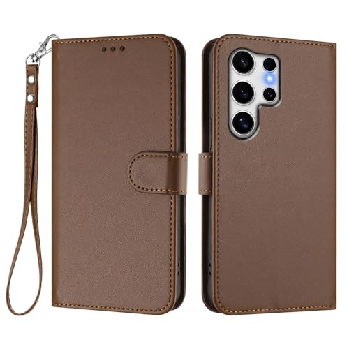 Étui Samsung S25 Plus en cuir marron chic avec bracelet élégant