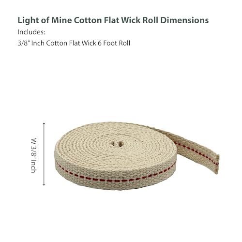 Light of Mine - 3/8" Inch 6' Foot, 100% Cotton Flat Wick for Paraffin Oil, Kerosene Based Lanterns, and Oil Lamps with Genuine Red Stitch (3/8" - 6' Roll)