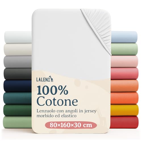 Laleni Lenzuolo Jersey 80x160 cm per Lettino 1 Pezza - Certificato OEKO-TEX - Lenzuolo per Moseskorb 100% Cotone - Lenzuolo per Lettino - Biancheria Letto Bambino Bianco