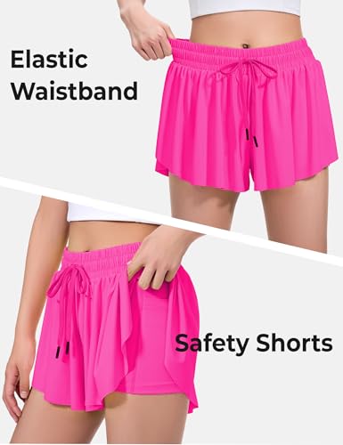Image of BOOPH Girls Flowy Shorts Kids Athletic Butterfly Shorts with Pockets 2-in-1 | Running Tennis Sports Shorts for Girls 5-14 Years