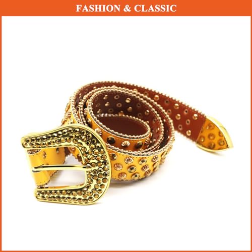 Sparkly Rhinestone Belt for Men Women, PU Leather Waist Strap Western Style Belts for Punk Rock Stage3