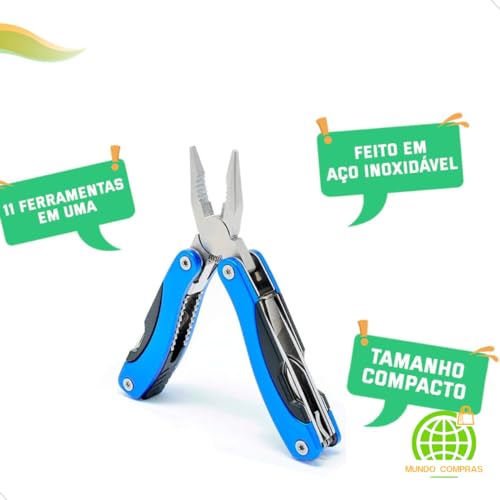 Mini Alicate Canivete Multi Ferramentas Tático 9 Funções Tático Militar Camping Mundo Compras (Azul)