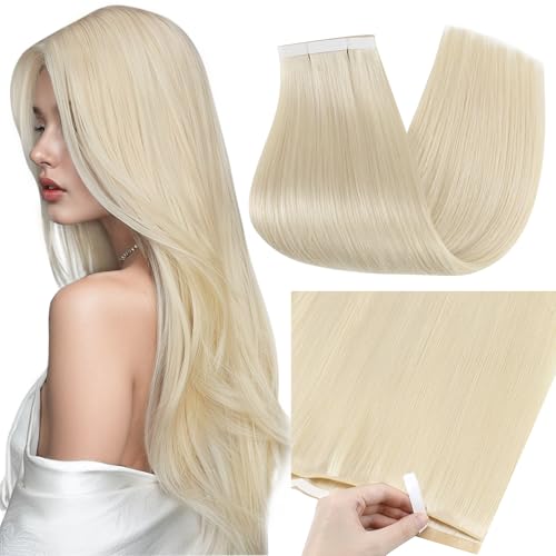 Image of Full Shine Tape in Weft Hair Extensions Human Hair, Ash Blonde 22 Inch | 50g 1 Piece, Invisible Seamless Skin Weft Hair Extensions, Long Genius Weft Remy Straight Texture Natural Look Add Length