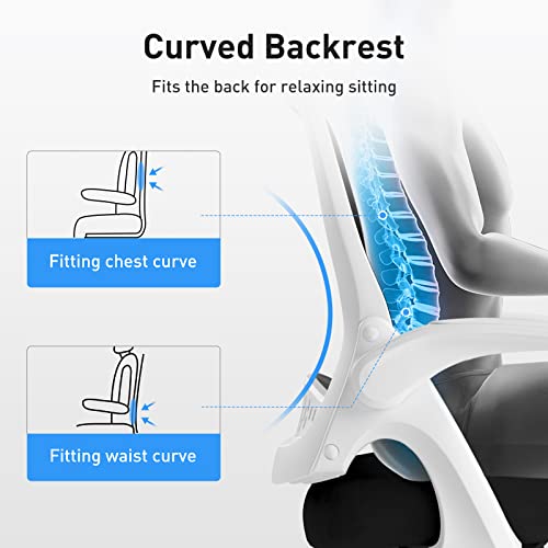 Hbada Home Office Desk Chair With Flip Up Arm, Breathable Mesh Back Lumbar Support Task Chair, Ergonomic Office Chair With Adjustable Height & Pu Wheels, Swivel Computer Desk Chair, White #TOP3