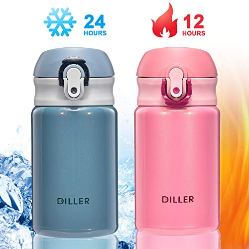 Diller Thermal Water Bottle - 10 Oz Mini Insulated Stainless Steel Bottle, Leakproof Cute Vacuum Flask, Perfect For Purse Or Kids Lunch Bag, 12 Hours Hot & 24 Hours Cold (Blue, 10 Oz) #TOP2