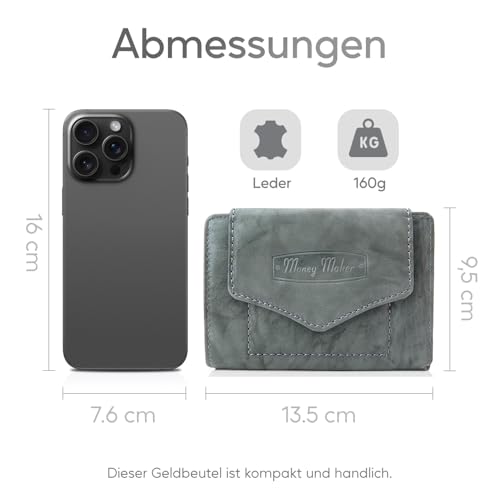 Geldbörse für Damen mit Druckknopf-Überschlag RFID weiches Leder (Grau) – Bild 3