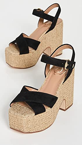 Image of Sam Edelman Trianna 2 Black Square Open Toe Block Heel Ankle Strap Heeled Sandal (Black, 13)