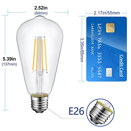 Energetic St19 Vintage Led Edison Bulbs, 60 Watt Equivalent, St64 Led Filament Bulbs, Cri 95+, Daylight 5000K, Non-Dimmable, E26 Standard Base, Ul Listed, 6 Pack #TOP1