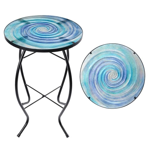 MUMTOP Patio Side Table,14" Mosaic Outdoor Side Table Accent End Table