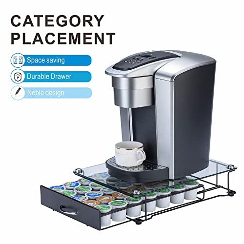 Zcdcp K Cup Holder Drawer, Coffee Pod Holder For K Cup Orgainzer With Termpered Glass Top, Keurig Coffee Pods Holder Capsule With 35 Pods, Black #TOP2
