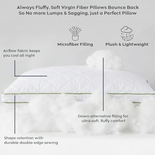 Image of AYKA Ultimate Quilted Bed Pillow Set of 2 | 100% Virgin Microfiber Filling for Neck & Shoulder Support | 17x27 inch Breathable Hotel Quality Pillows | Never Flat, Anti-Bacterial | Supersoft