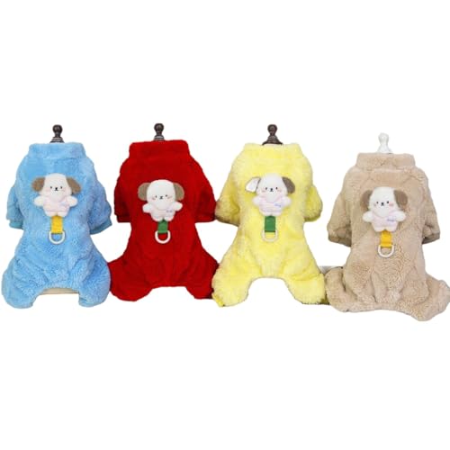 Morycat犬服 可愛い つなぎ フリース Dカン ロンパース 秋冬 四つの足 パーカー もこもこ 暖かい 柔らかい 厚い tシャツ ドッグウェア 洋服 防寒 お散歩 お出かけ 小中型犬 (イエロー,L)