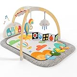 Move2Play, Montessori Inspired Wooden Kick & Play Baby Gym | Musical Piano | Thick + Soft Floor Mat | Tummy Time Activity Center | Play Mat for Newborns & Infants | Toys for Ages 0-6+ Months (Sky)