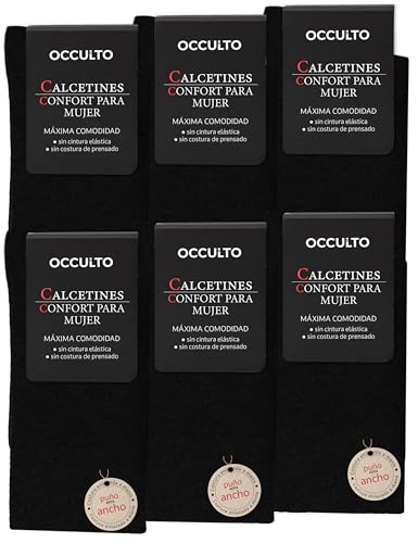 Occulto Calcetines de Algodon sin Elastico para Mujer 6 pares (Modelo: Gabi) negro 35-38