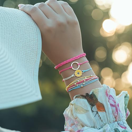 Image of Stackable Sunflower String Bracelets Cute Boho Braided Summer Beach Jewelry