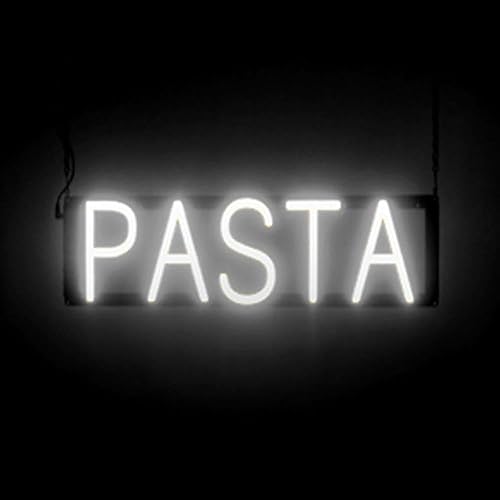 SpellBrite Letrero PASTA para restaurantes | Letreros relacionados con restaurantes con aspecto de neón, luz LED blanca | 21.2 x 6.3 pulgadas