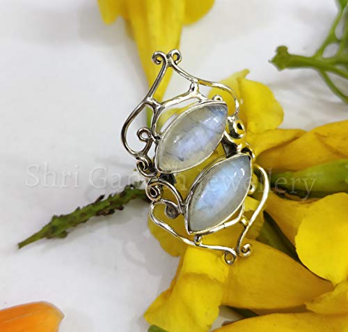Moonstone Ring 925 Sterling Silver Statement Ring Healing Crystal Mediation Ring Promise Ring Marquise Stone Ring Unique Ring Engagement Wedding Gift For Her Dainty Ring Bohemian Jewelry Long Ring