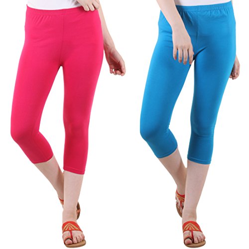 Image of DIAZ Women's Cotton Plain Half Length Capri | Nightwear Pyjama | 3 /4th Solid Pyjama Pant | Casual wear & Lounge Wear Capri Combo (Pack of 2)