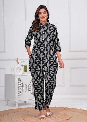 Image of Nevisha Style Printed Cotton Co-ord Set For Women's | Kurta With Pant Set For Women's | Cotton Co-ord Set For Women's