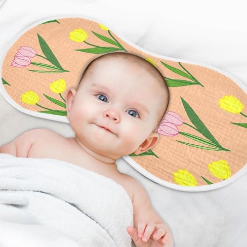 J JOYSAY Tulips Flowers Yellow Baby Burp Cloths for Boys Girls Large 22''x11'' Cotton 4 Layer Newborn Must-Have Essential for Girl Drool one sizex14