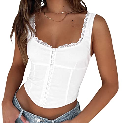 Women Camisole Tops Sleeveless Square Neck Lace Patchwork Slim Fit Summer Tops Party Streetwear3
