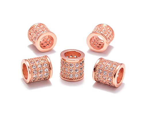 AD Beads Cuentas de tubo de diamantes de imitación de circonita para cuentas espaciadoras de conector de pulsera (5 cuentas de tubo transparentes en oro rosa (8 x 8 mm)