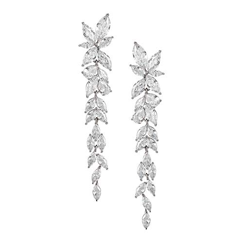 SWEETV Marquise Cubic Zirconia Wedding Earrings for Women Brides, Crystal Chandelier Bridal Drop Earrings for Prom Pageant