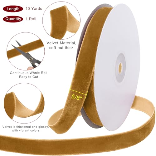 Image of Tsorode 10 Yards Black Velvet Ribbon 1 Inch for Christmas Tree,Velvet Christmas Ribbon for Gift Wrapping Crafts Bow Wreath Holiday Decorations (Light Brown, 5 /8 inch-10 Yard)