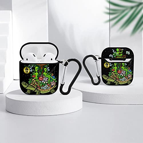 Apple Bluetooth Headset Cover Psychedelic Aliens Stoners Airpods Case 1&2 Comes With A Key Chain, Compatible With Wired Charging, Personalized And Customized Patterned Prints, And Shock-Resistant Sili #TOP3