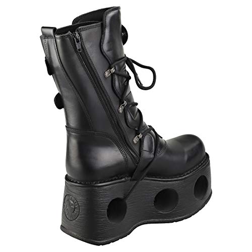 New Rock Shoes - Unisex Leather Mid-Calf Boots with Neptune Spring Soles Black2