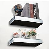 Sumnacon 2 Pack Glass Floating Shelves for Bathroom, Silver Glass Shelf Modern Mirrored Wall Shelves for Books Living Room Wall Decor Photo Frame Display, Decorative Over The Toilet Storage Shelving