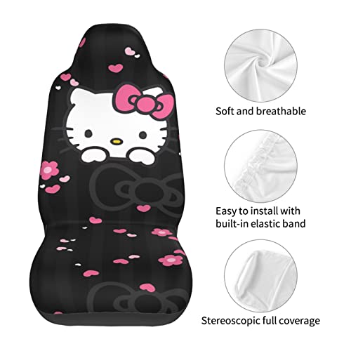 2 Pcs Kitty Car Seat Covers Pink Car Accessories Women Car Front Seat Protectors Cat Full Set Bucket Cover Universal Fit For Car Auto Truck Van Suv Sedan Vehicle #TOP6