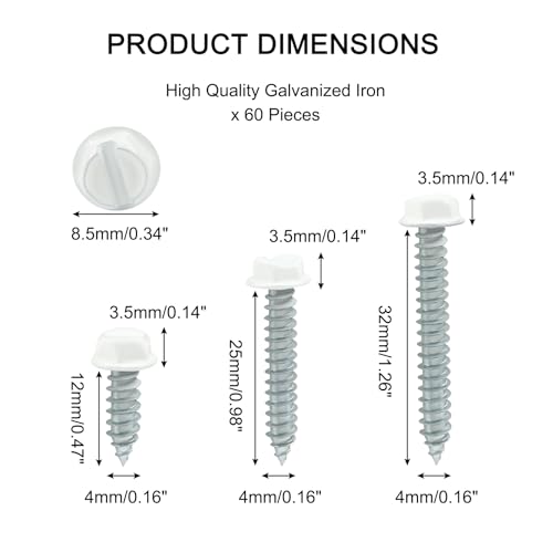 60 tornillos self-drilling hexagonal blancos de 3 tamaños miniatura 2