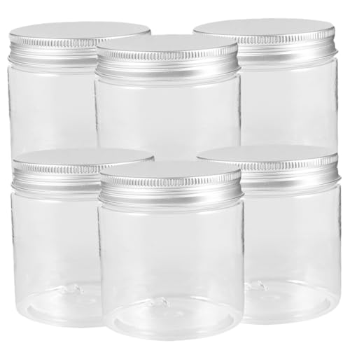 NUOBESTY 6 pezzi Barattoli Ermetici in Plastica Pet con Coperchio in Alluminio per Conservare Alimenti Freschi Vasi Trasparenti Ampia Bocca Facili da Pulire per Cucina e Conservazione