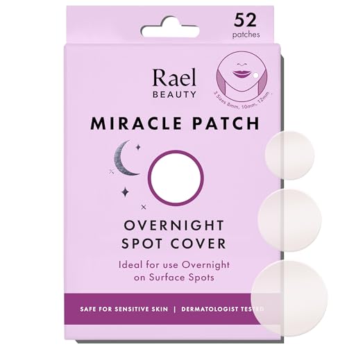Rael Pimple Patches - Miracle Overnight Spot Cover, Thicker & Extra Adhesion, Hydrocolloid Acne Pimple Patch for Face, Zits & Blemishes, Korean Skin Care, 3 Sizes (52 Count)
