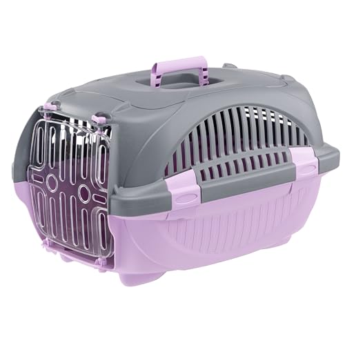 Ferplast Transportín Gato Rider, Transportín Perro Pequeño y Gatos hasta 7 Kg, Puerta Transparente Antigolpes, Ranuras de Ventilación, Transportín Mascotas Rígido, 34 x 50,7 x h 30 cm, Rosa