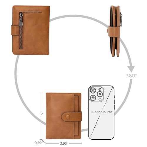 Image of Alldaily Small Slim RFID Blocking Leather Wallet for Women, Bifold with 10 Card Slots and Coin Pocket (Brown)
