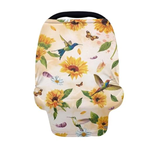 Image of Coldinair Hummingbird Car Seat Cover for Babies Girls Sunflower Nursing Cover,Soft Stretchy Infant Carseat Canopy,Shopping Cart /High Chair /Stroller Covers