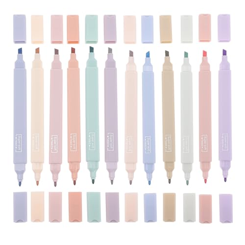 TOVINANNA Marcadores Fluorescentes de Doble Punta 12 Colores Pastel Bolígrafos Escolares Punta Suave y Cuerpo Cuadrado para Resaltar y Tomar Notas Estudio y Oficina