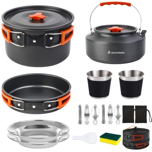 Dinithron 17-Piece Camping Cookware Set for 3-4 Campers with 1.1L Kettle