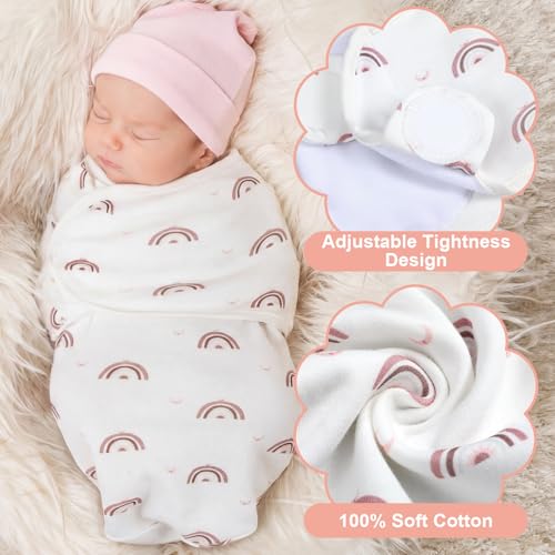 Image of Newwiee 4 Pcs Preemie Baby Swaddle Wrap Adjustable Cotton Swaddle Sleep Blanket for Preemie Boy Girl Improves Sleep Essentials(Starry Style)