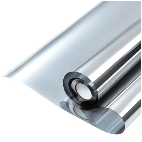 rabbitgoo Window Privacy Film One Way Window Tint for Home Removable Reflective Heat Sun Blocking Anti UV Glass Door Covering Mirror Tinting Film House Office 17.5 Inch X 6.5 Feet Silver