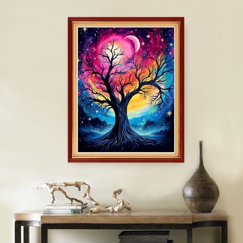Image of DMCVIVR Stamped Cross Stitch Kits for Beginners Adults Needlepoint Kits for Beginners Embroidery Kits for Adults Crossstitch Kit for Beginners 11CT-Noctilucent Tree 16x20 inch