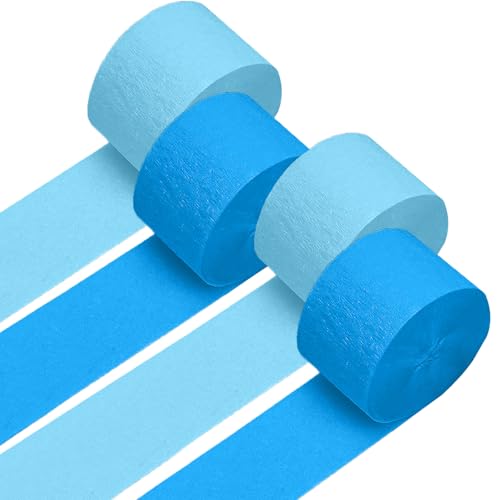 Image of 4 Crepe Paper Streamers Rolls, 328ft Pack of Blue and Light Blue Crepe Paper for Birthday Wedding Baby Bridal Shower Decorations Christmas Craft Supplies (1.8 inch x 82 ft /Roll)