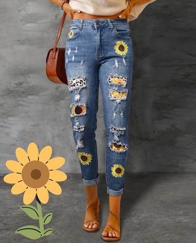 Valentine Plus SizeJeans for Women Boyfriend Trendy Cowboy Patch Work Distressed Jeans Casual Baggy Bling Pants2