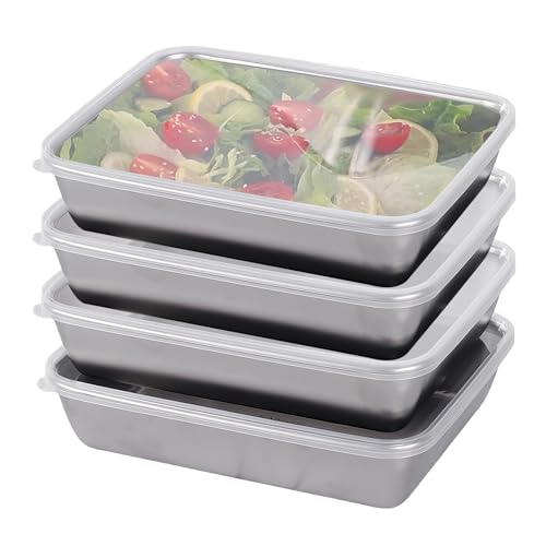 LEKEFETO Lot de 4 boîtes à charcuterie Fresh : 25,5 x 20 x 5,5 cm, boîtes de rangement alimentaires, empilables, boîtes de conservation avec couvercle...