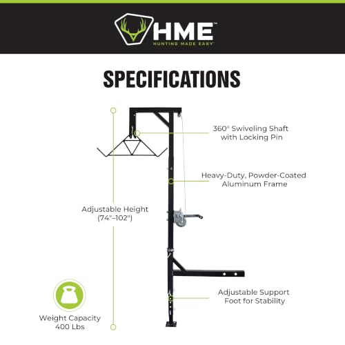 Image of HME Truck Hitch Game Hoist Kit with Winch and Gambrel, 400 lb Capacity