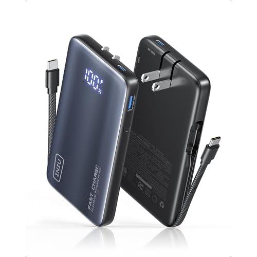 INIU 3-in-1 Power Bank with Built-in Foldable AC Wall Plug & USB C Cable, Slimmest 45W Max Fast Charging 10000mAh Portable Charger for Travel Essentia